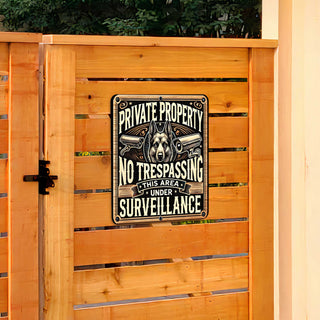 Private Property No Trespassing Surveillance Wooden Sign – Handcrafted Rustic Dog Security Sign by Designocracy – Indoor & Outdoor Décor - 961064