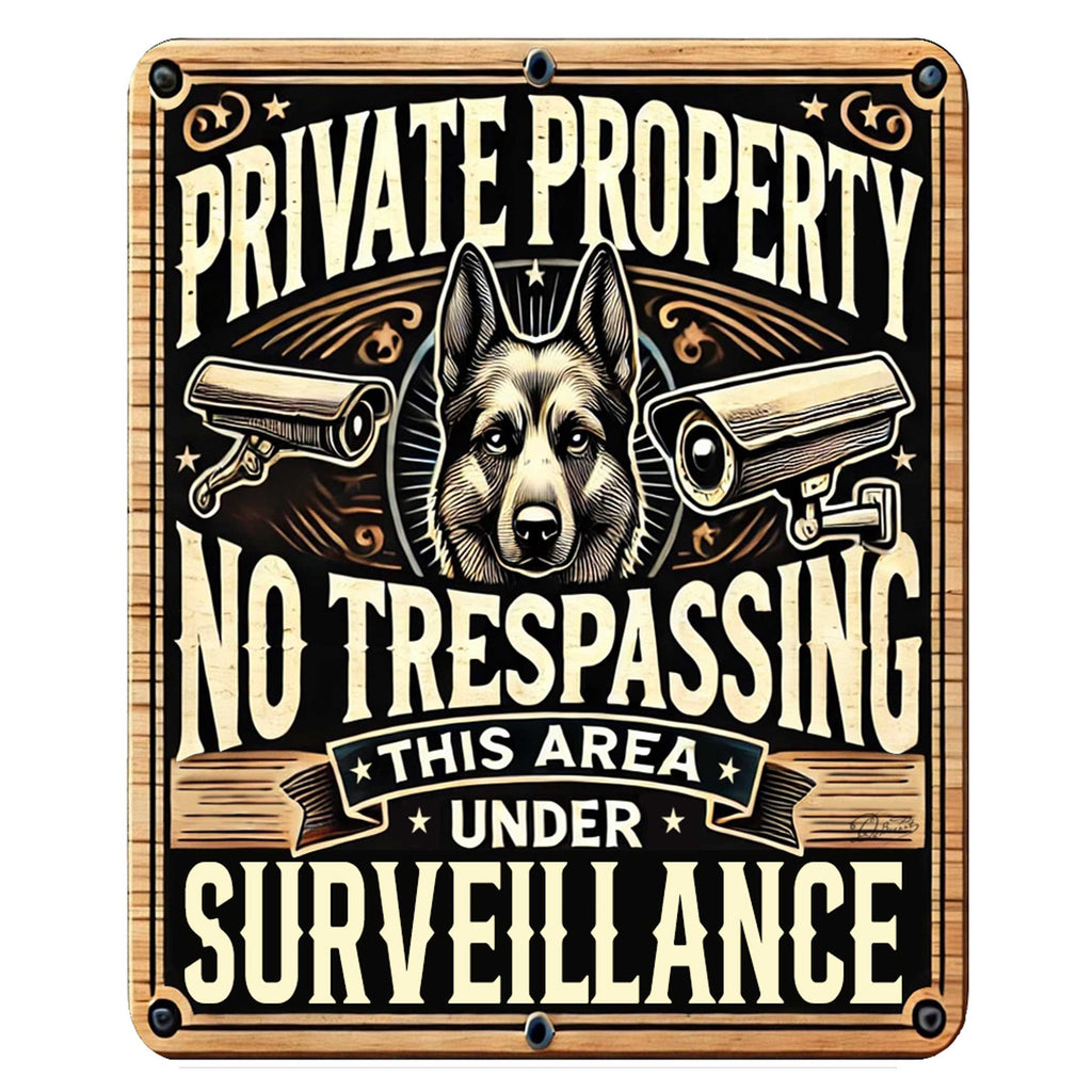 Private Property No Trespassing Surveillance Wooden Sign – Handcrafted Rustic Dog Security Sign by Designocracy – Indoor & Outdoor Décor - 961064