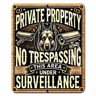 Private Property No Trespassing Surveillance Wooden Sign – Handcrafted Rustic Dog Security Sign by Designocracy – Indoor & Outdoor Décor - 961064