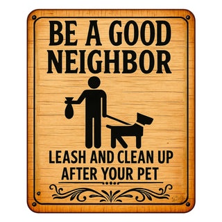 Be a Good Neighbor Wooden Sign – Leash and Clean Up After Your Pet – Handcrafted Outdoor Yard Sign by Designocracy - 961065