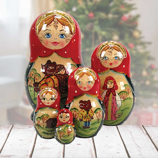 Bear and a Girl Matreshka Nesting Hand-Painted Dolls Set of 5 by G. DeBrekht - Christmas Decor - 120053