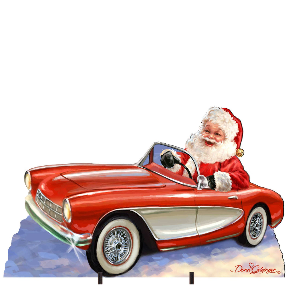 Santa Sports Car Christmas Outdoor Scene by D. Gelsinger - Christmas Santa Snowman Decor - 8461030F-1554