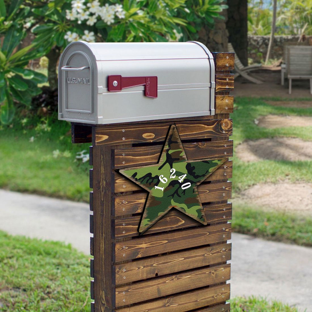 Military Star Wooden Personalized House Number Sign by G. Odebrecht - American Patriotic Decor - Handcrafted Wooden Handcrafted Wooden Address Sign - MA98917