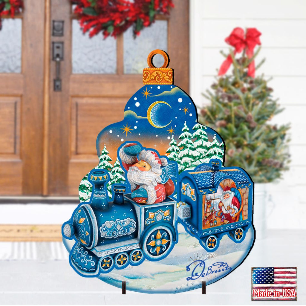 Santa Arrival Christmas Outdoor Yard Sign by G. DeBrekht - Christmas Santa Snowman Decor - 8112180F