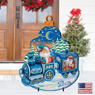 Santa Arrival Christmas Outdoor Yard Sign by G. DeBrekht - Christmas Santa Snowman Decor - 8112180F