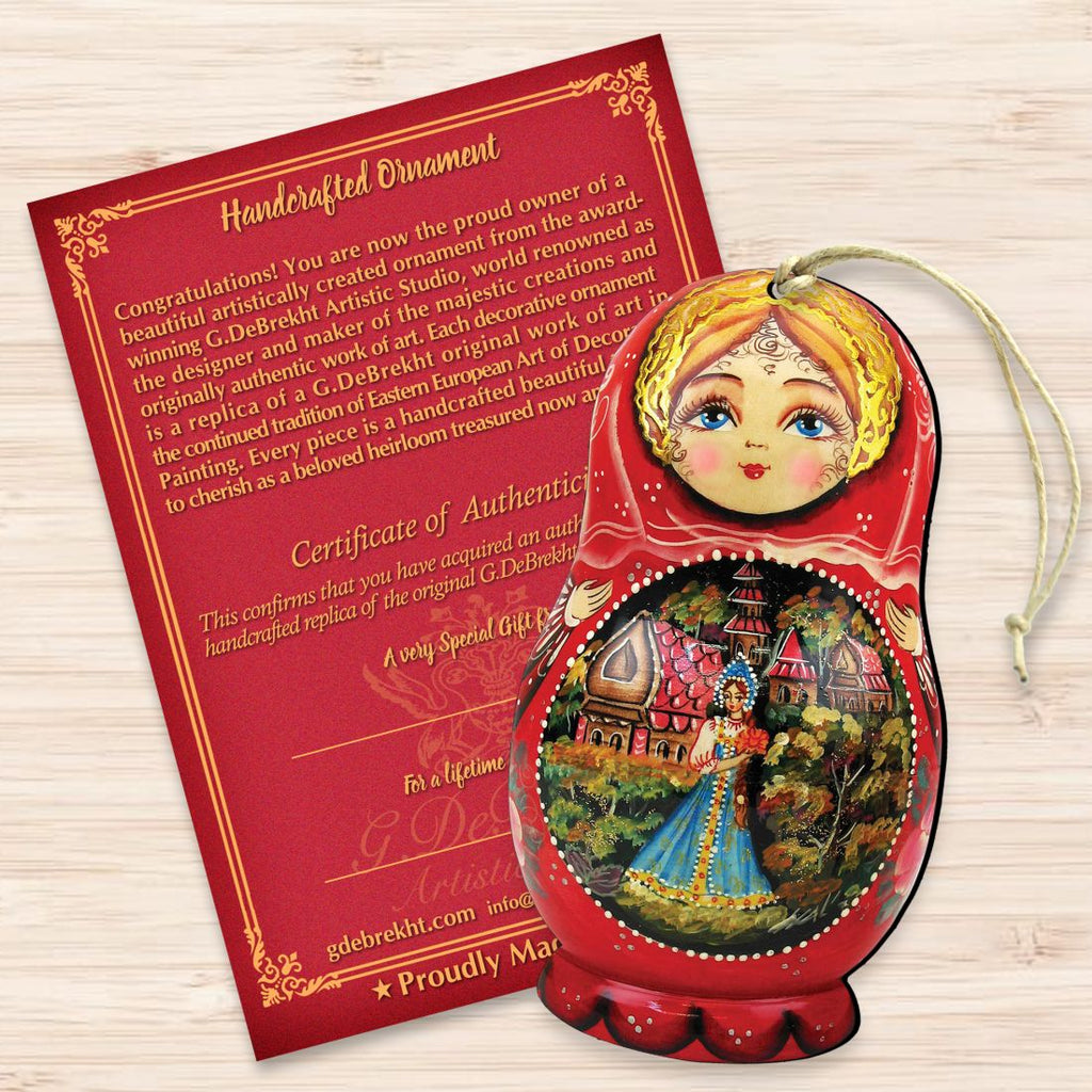 Scarlet Flower Matreshka Wooden Ornaments by G. DeBrekht - Christmas Santa Snowman Decor - 8115103