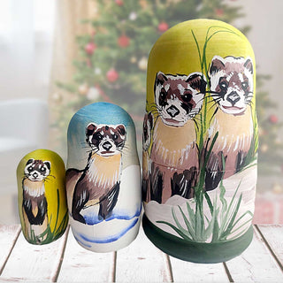 Raccoon Matreshka Nesting Hand-Painted Doll Set of 3 by G. DeBrekht - Wildlife Holiday Decor - 14777