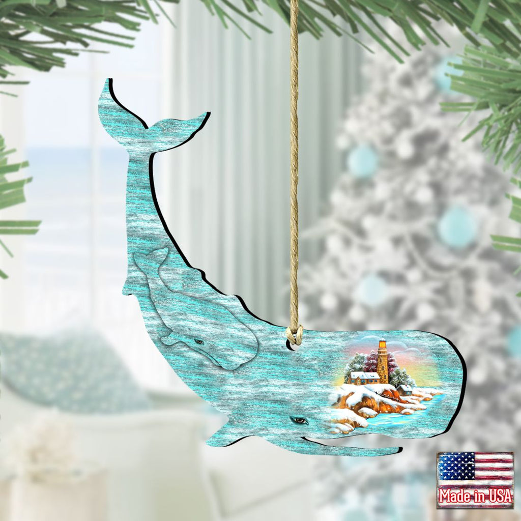 Whale Wooden Ornaments by G. DeBrekht - Coastal Holiday Decor - 8198516