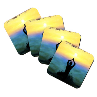 Yoga Wooden Cork Coasters Gift Set of 4 by Nature Wonders - Nature Wildlife Decor  - 95385C-S4