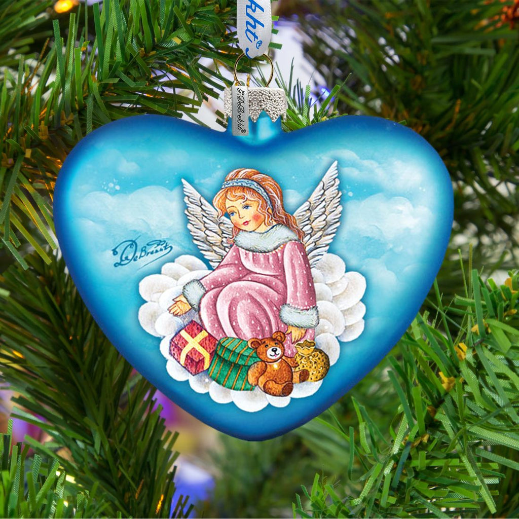 Guardian Angel Heart Glass Ornament by G. DeBrekht - Nativity Holiday Decor - 744-022