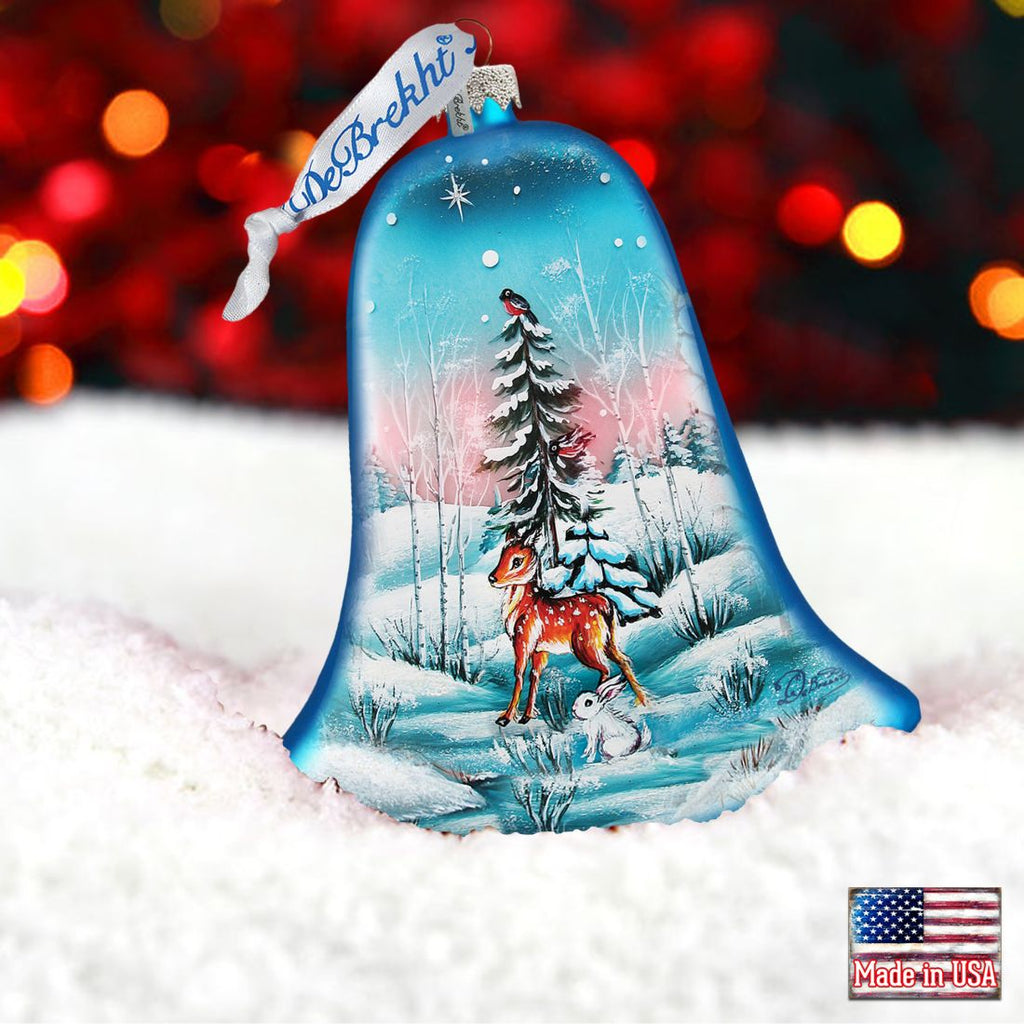 Winter Bunny Bell Glass Ornament by G. DeBrekht - Christmas Decor - 73182