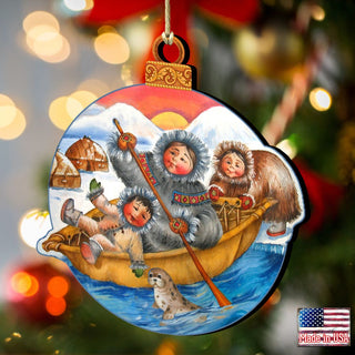 North Pole Santa Christmas Wooden Ornaments by G. DeBrekht - Christmas Santa Snowman Decor - 8117418