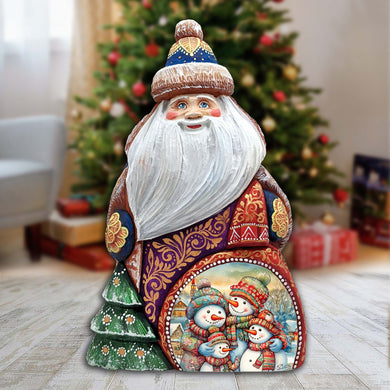 Snowman Family Santa Hand-Painted WOODCARVED Masterpiece Figurine by G. DeBrekht - Christmas Decor - 8206019