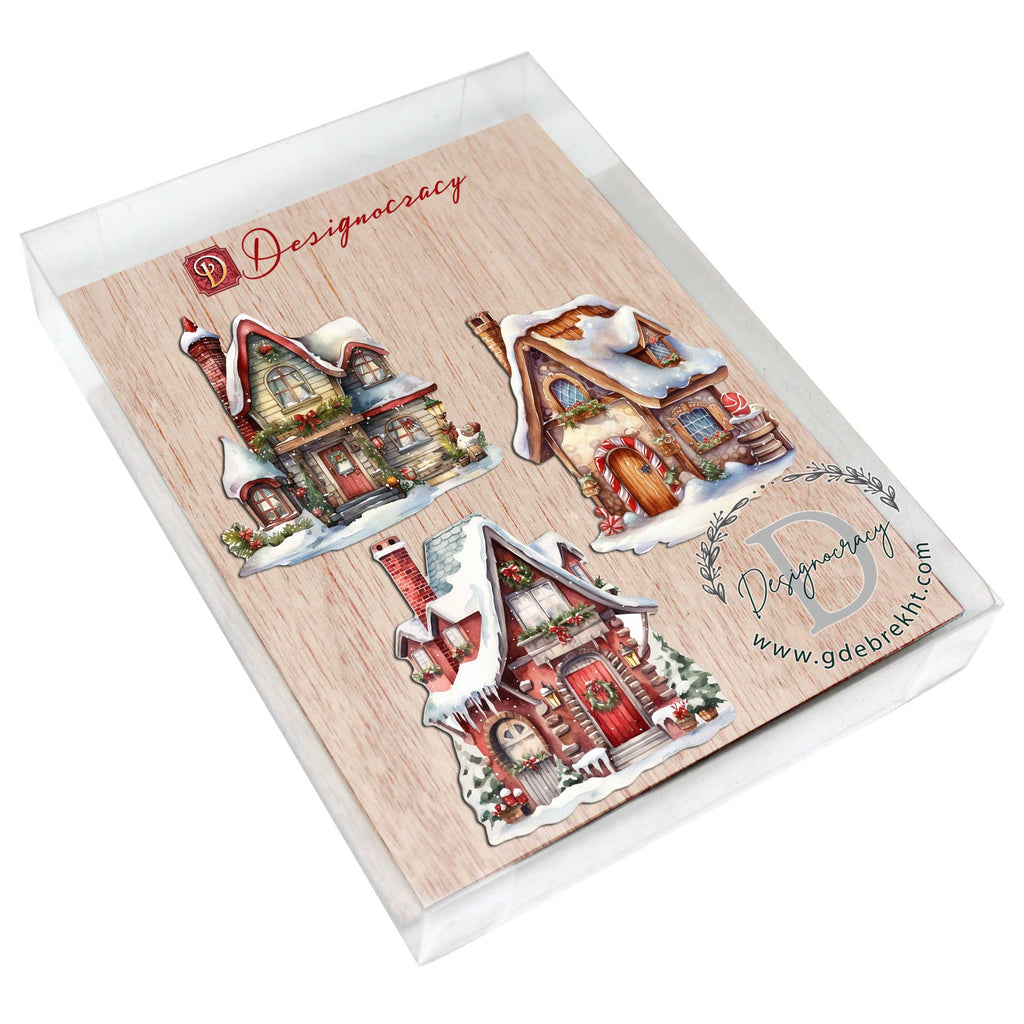 Christmas Houses Decorative Eco Wood Ornaments Set of 3 by G. Debrekht - Christmas Decor - 8091024-S3