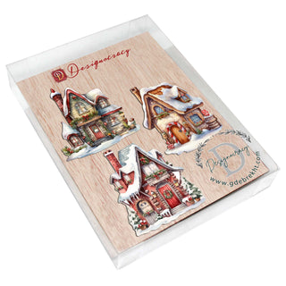 Christmas Houses Decorative Eco Wood Ornaments Set of 3 by G. Debrekht - Christmas Decor - 8091024-S3