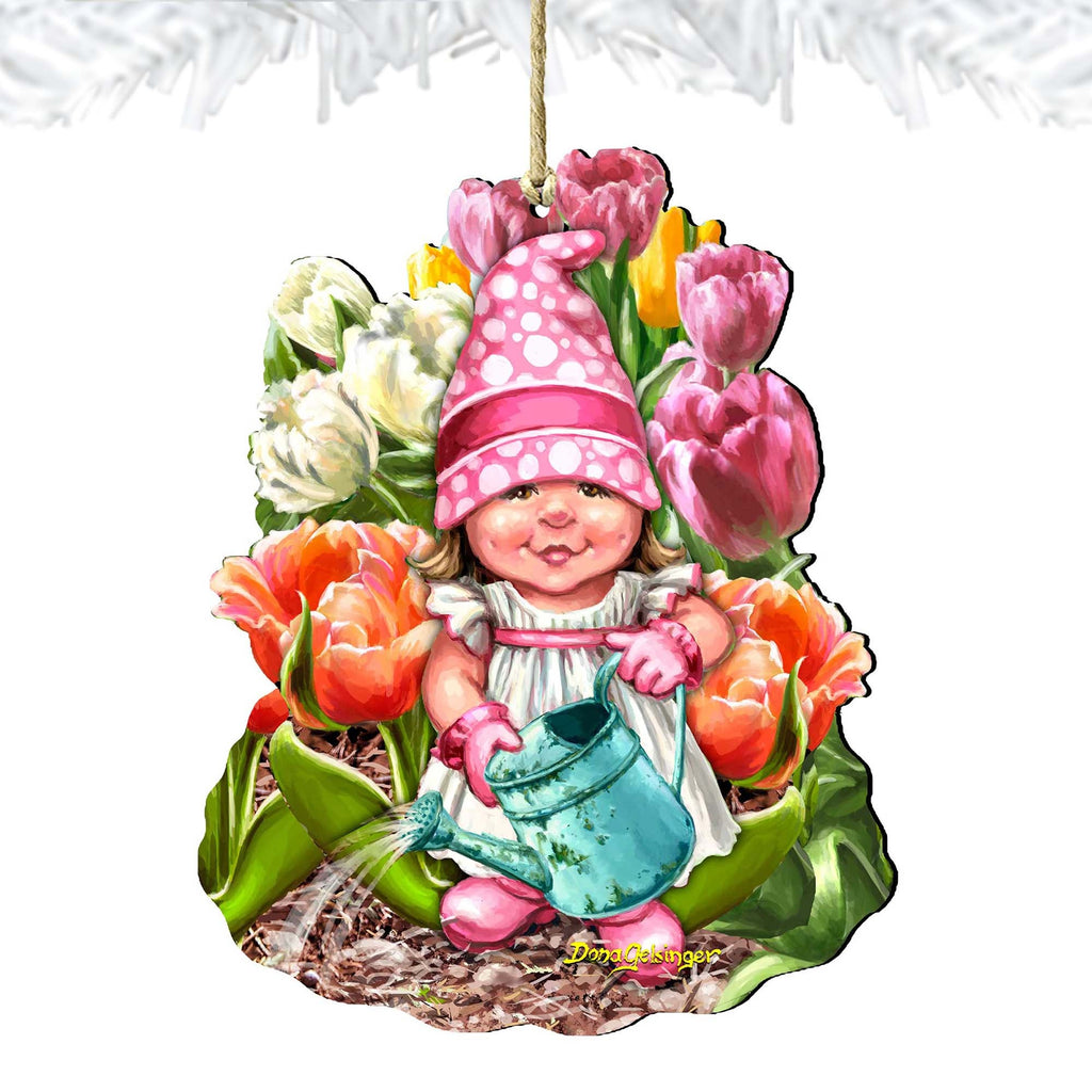 Spring Wreath Blossom Gnome Dwarf Wooden Ornaments by Gelsinger - Easter Spring Decor - 8461063-DG