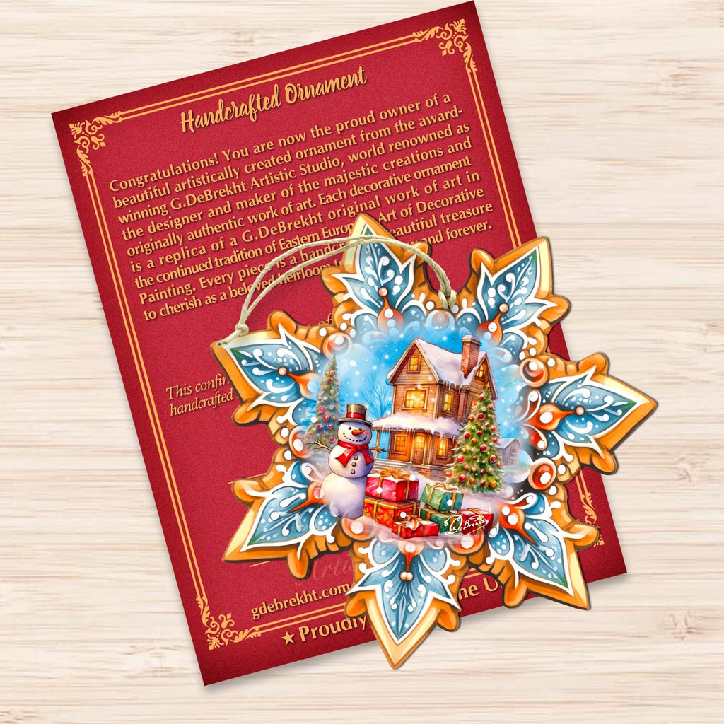 Snowman's Gifts Snowflake Wooden Ornaments by G. Debrekht - Christmas Santa Snowman Decor - 8688404