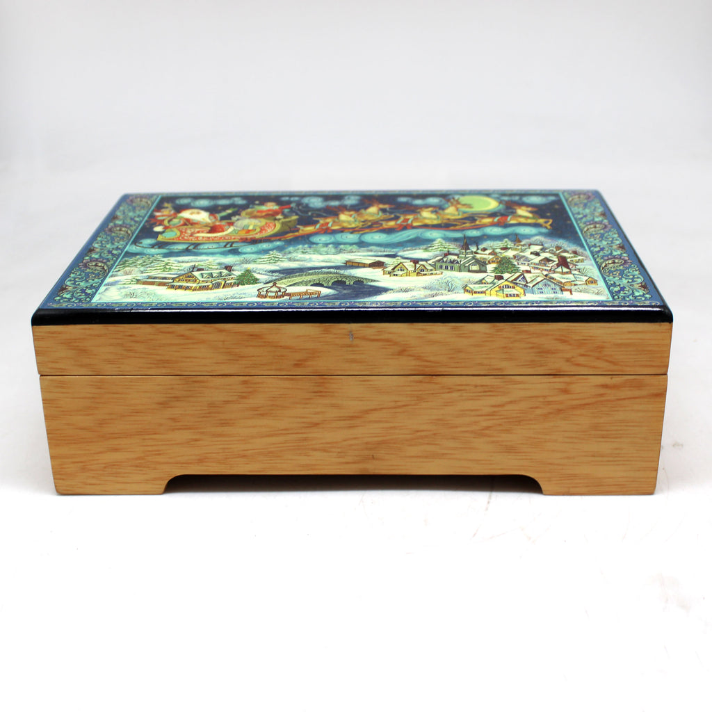 One-of-a-Kind Christmas Night Lacquered & Polished WOODCARVED Music Jewelry BOX - 9x6x3 Inches, Unique Home Decoration Beautiful Gift Rare Find Collectible, Unique Hand Carved Gift