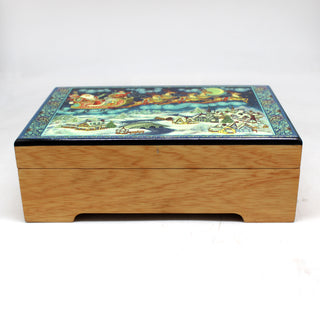 One-of-a-Kind Christmas Night Lacquered & Polished WOODCARVED Music Jewelry BOX - 9x6x3 Inches, Unique Home Decoration Beautiful Gift Rare Find Collectible, Unique Hand Carved Gift
