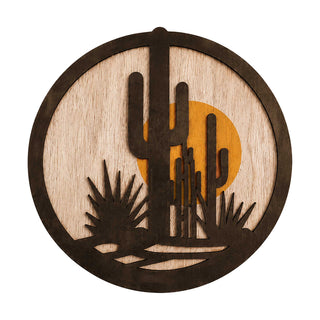 Southwestern Desert Cactus Wall Art – Layered Wooden Circle Wall Decor - G987002