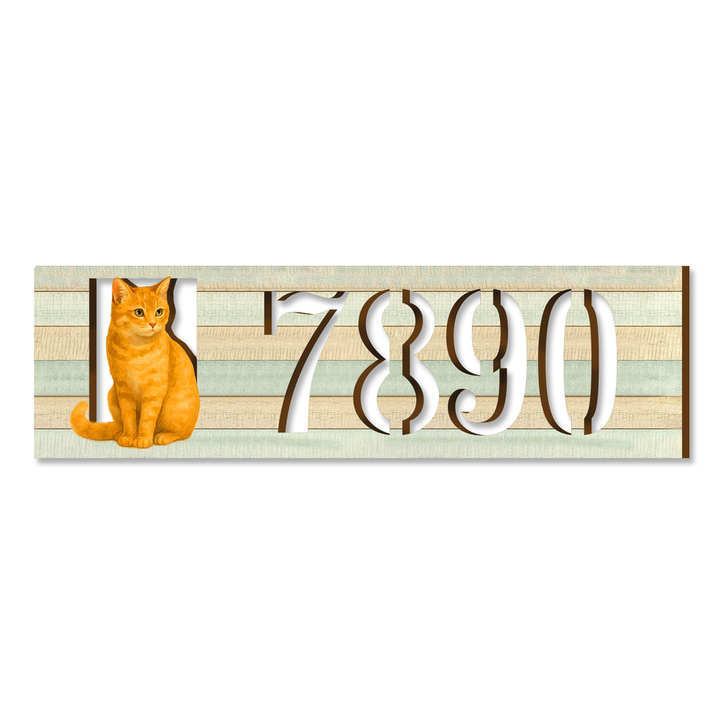 Handcrafted Orange Cat Wooden House Number Sign – Custom Address Plaque for Porch or Entryway - Custom Home Handcrafted Wooden Address Sign MA989826