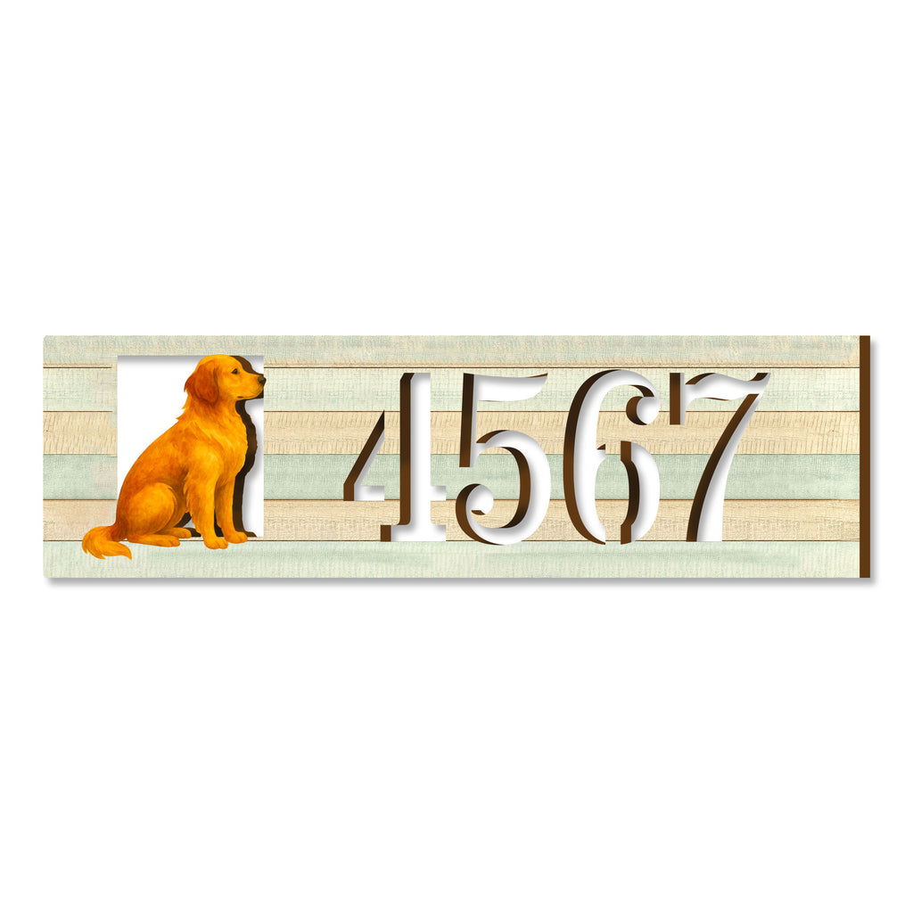 Handcrafted Golden Dog House Number Sign – Custom Home Handcrafted Wooden Address Sign MA989827