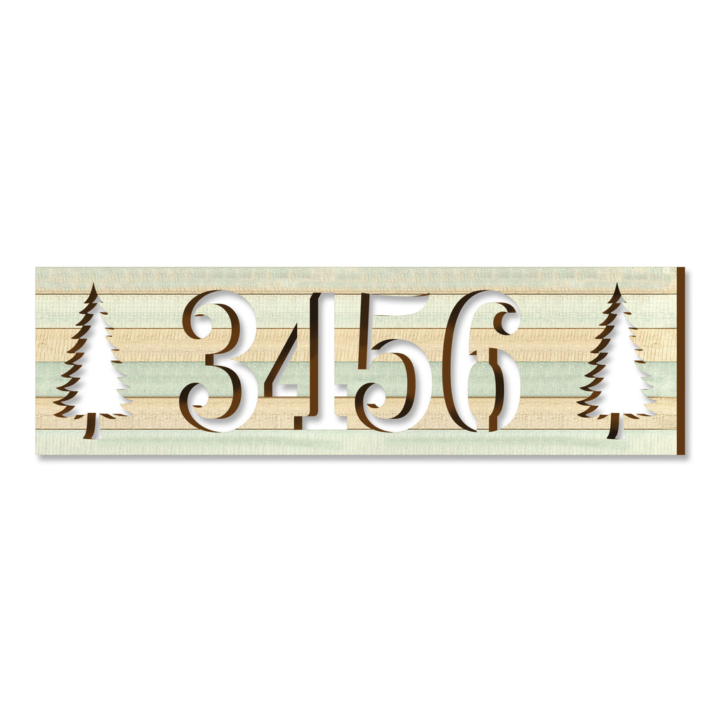 Handcrafted Horizontal House Number Sign with Pine Trees – Rustic Outdoor Address Plaque – Custom Home Handcrafted Wooden Address Sign MA989829