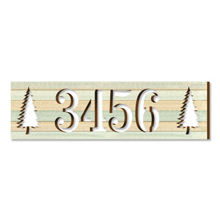 Handcrafted Horizontal House Number Sign with Pine Trees – Rustic Outdoor Address Plaque – Custom Home Handcrafted Wooden Address Sign MA989829