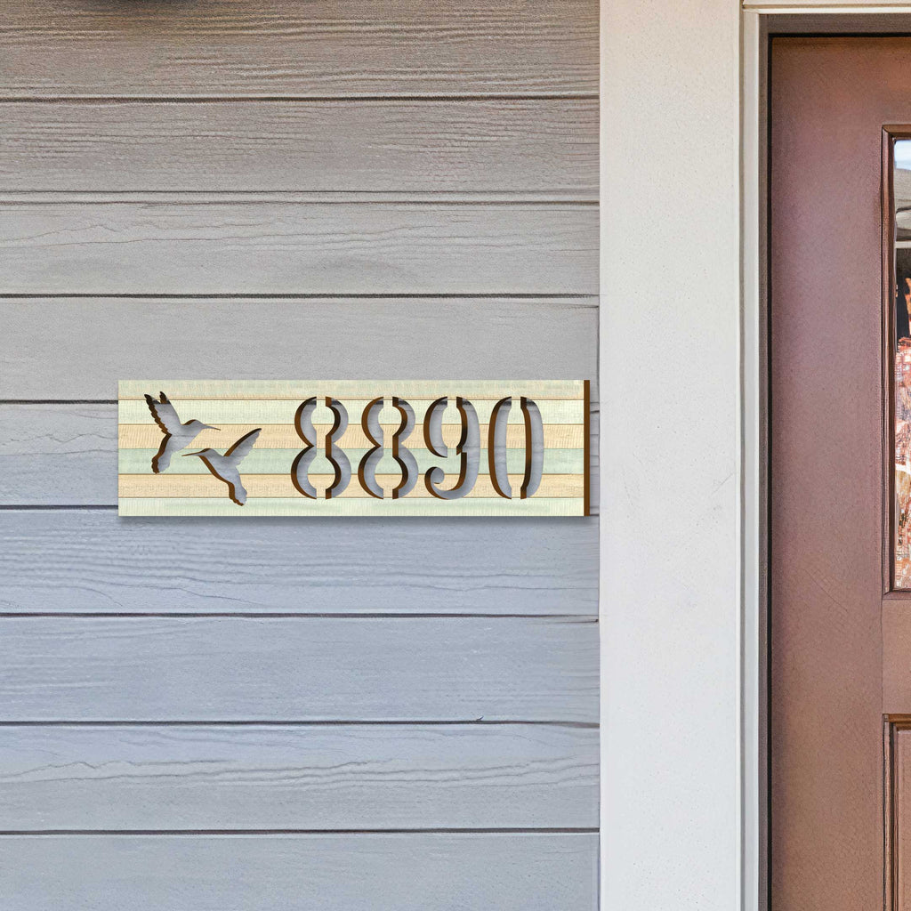 Hummingbird House Number Sign – Handcrafted Wooden Address Plaque for Mailbox Post or Porch – Custom Home Handcrafted Wooden Address Sign MA989830