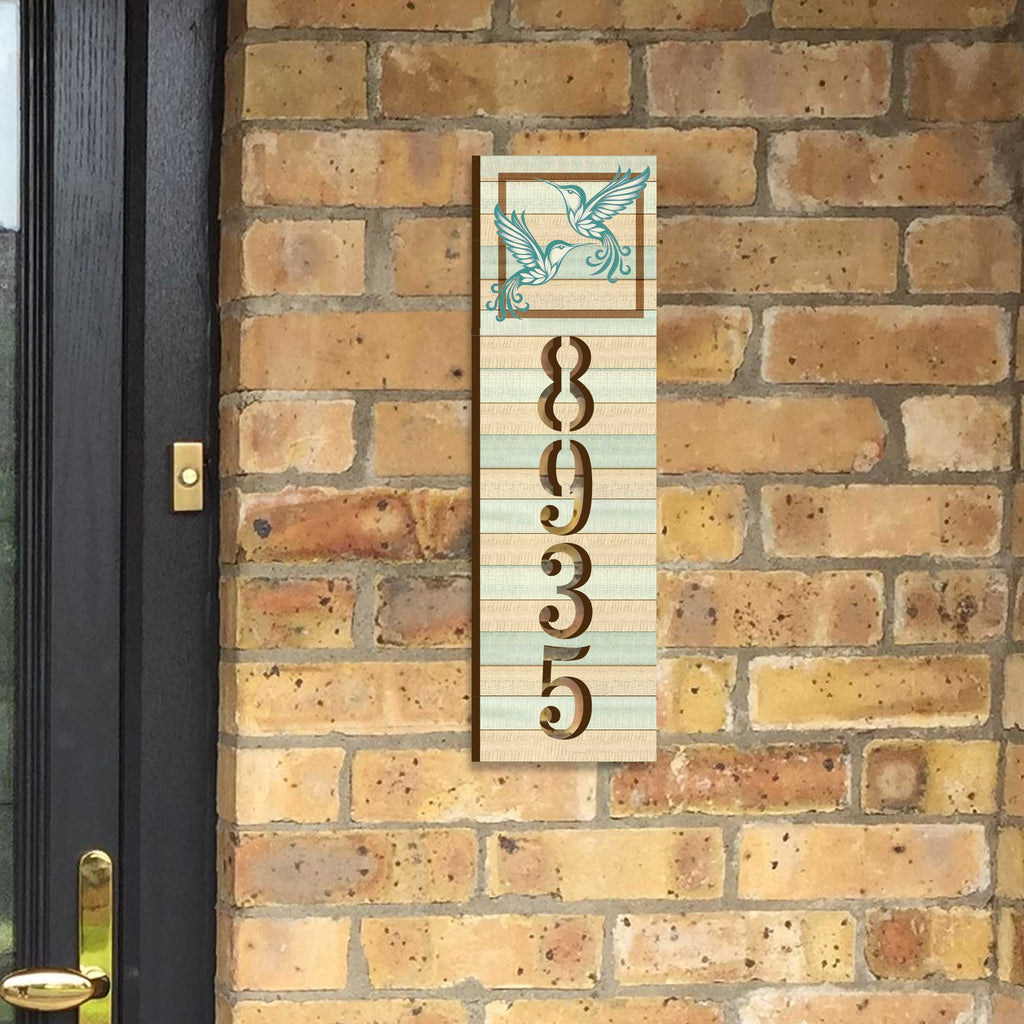 Hummingbird Couple House Number Sign – Handcrafted Wooden Address Plaque for Porch, Entryway, or Garden – Custom Home Handcrafted Wooden Address Sign MA989831