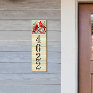 Handcrafted Wooden House Number Sign with Cardinals – Vertical & Horizontal Address Plaque for Porch or Entryway MA989833