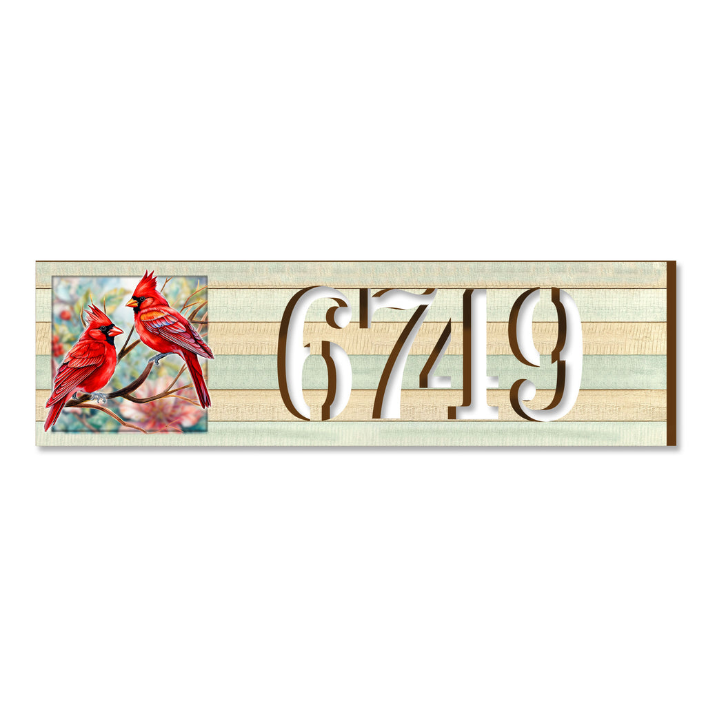 Handcrafted Wooden House Number Sign with Cardinals – Vertical & Horizontal Address Plaque for Porch or Entryway MA989833