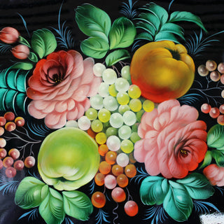 Authentic Zhostovo Floral Hand-Painted Metal Tray - 18x14 Kitchenware and Gift - Handmade Decorative Art One-of-a-Kind Work of Art by G. Debrekht Functional Kitchenware Table and Unique Wall Decor