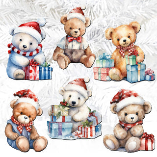 Christmas Teddy Bear Clip-On Eco Wood Decorative Ornaments Set of 6 by G. Debrekht - Christmas Decor - 8090011C-S6