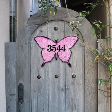 Butterfly Wooden Custom House Number Sign by G. DeBrekht - Easter Spring Decor - Handcrafted Wooden Address Sign - MA98413