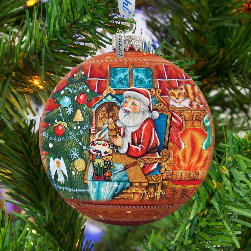 Nativity Workshop Ball Glass Ornament by G. DeBrekht - Christmas Santa Snowman Decor - 73614