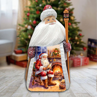 Santa at Fireplace Santa Hand-Painted WOODCARVED Figurine by G. DeBrekht - Nativity Holiday Decor - 8209019