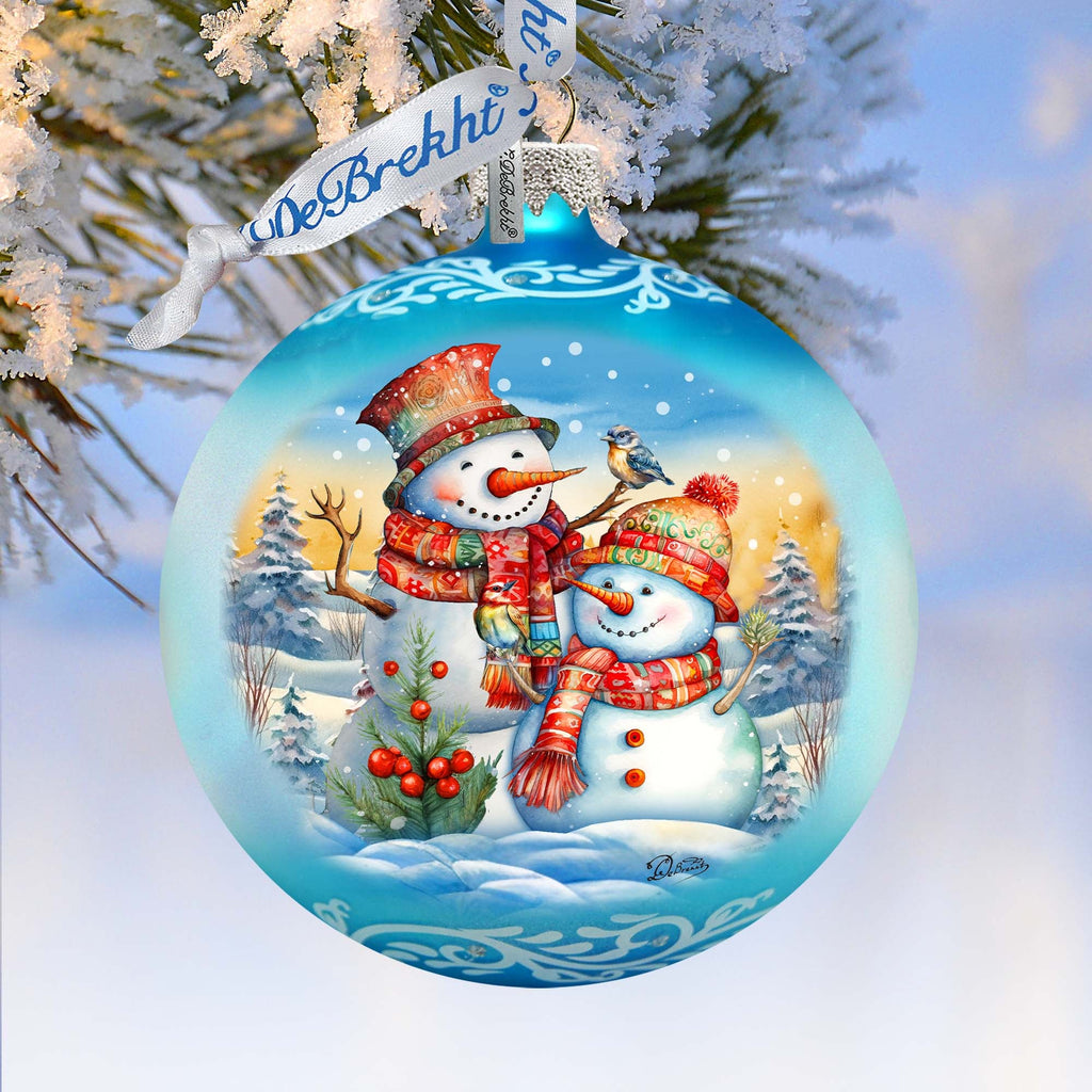 Winter Friends Ball Glass Ornament by G. Debrekht - Christmas Santa Snowman Decor - 73373