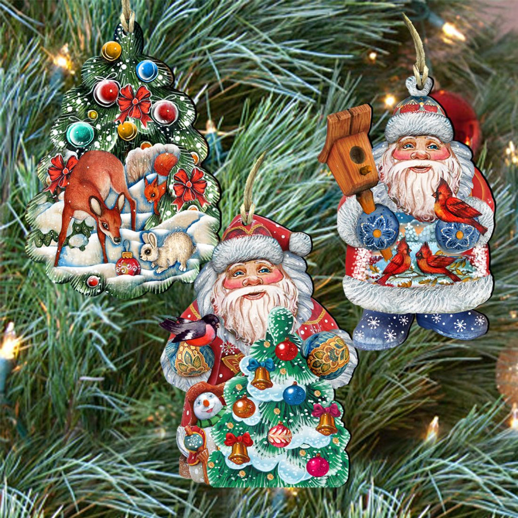 Father Frost Tales Wooden Ornaments Set of 3 by G. DeBrekht - Christmas Santa Snowman Decor - 8100021S3