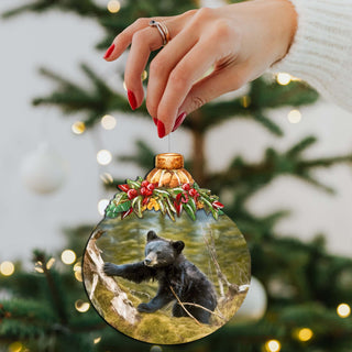 Black Bear Cubs in Alaskan Woods Wooden Ornaments by G.Debrekht - Wildlife Holiday Decor - 870038