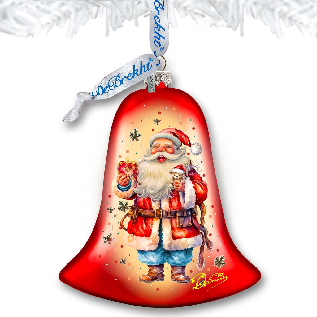 Santa Claus Spreading Christmas Happiness Bell Glass Ornament by G. Debrekht - Christmas Santa Snowman Decor - 752-042