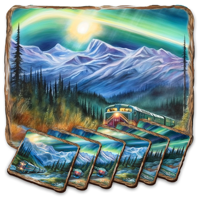 Northern Lights Wooden Cork Placemat and Coasters Gift Set of 7 by Nature Wonders Nature Wildlife Decor  - 85411C-S7
