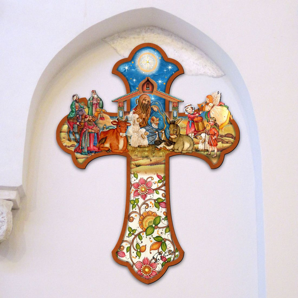 Nativity Cross Outdoor Decor by G. DeBrekht - Nativity Holiday Decor - 8191164F-XLG