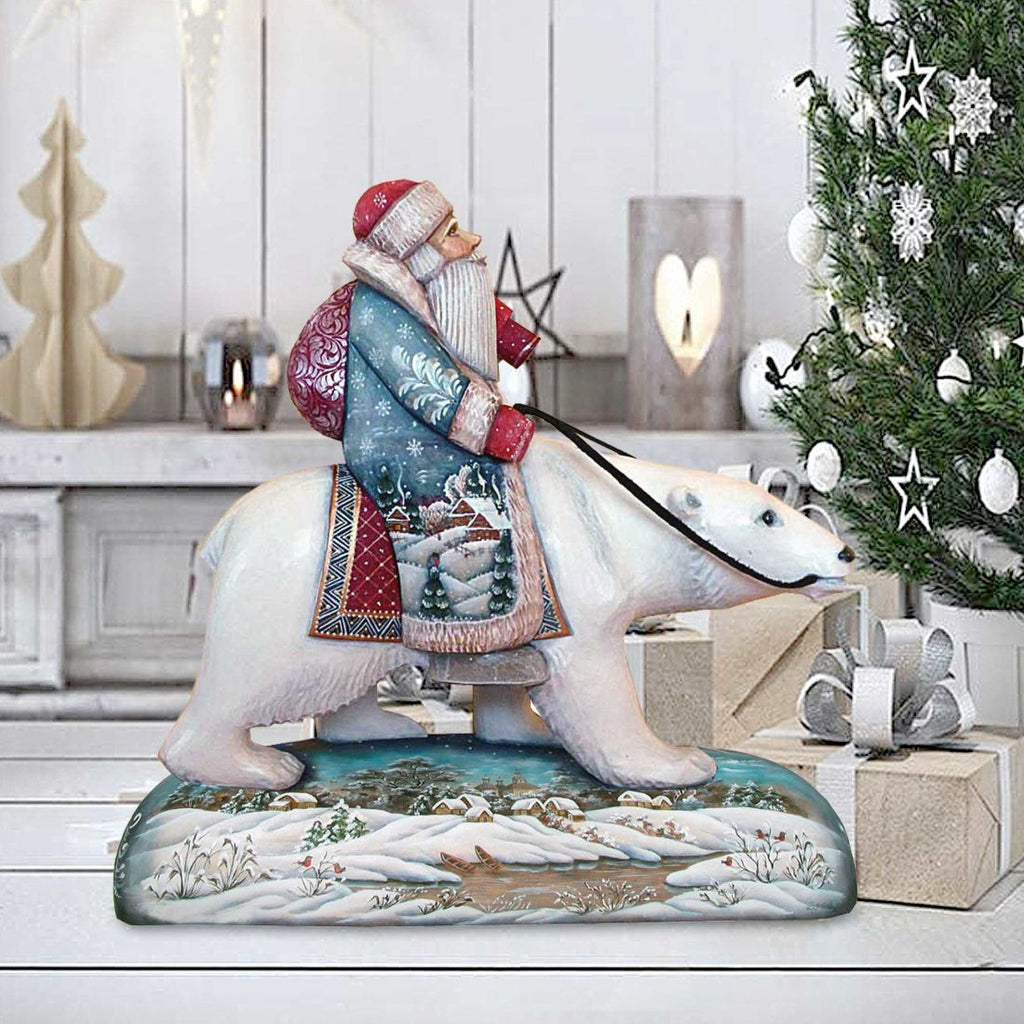 Polar Bear Santa Hand-Painted WOODCARVED Masterpiece by G. DeBrekht - Wildlife Holiday Decor - 216383