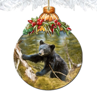 Black Bear Cubs in Alaskan Woods Wooden Ornaments by G.Debrekht - Wildlife Holiday Decor - 870038