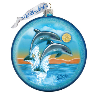 Dolphins Fly Glass Ornament by G. DeBrekht - Coastal Holiday Decor - 744-023