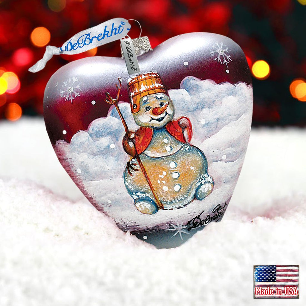 Snowman Heart Glass Ornament by G. DeBrekht - Christmas Santa Snowman Decor - 73331