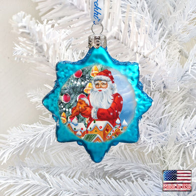 Santa Gingerbread House Mercury Glass Ornament by G. DeBrekht - Christmas Santa Snowman Decor - 773012