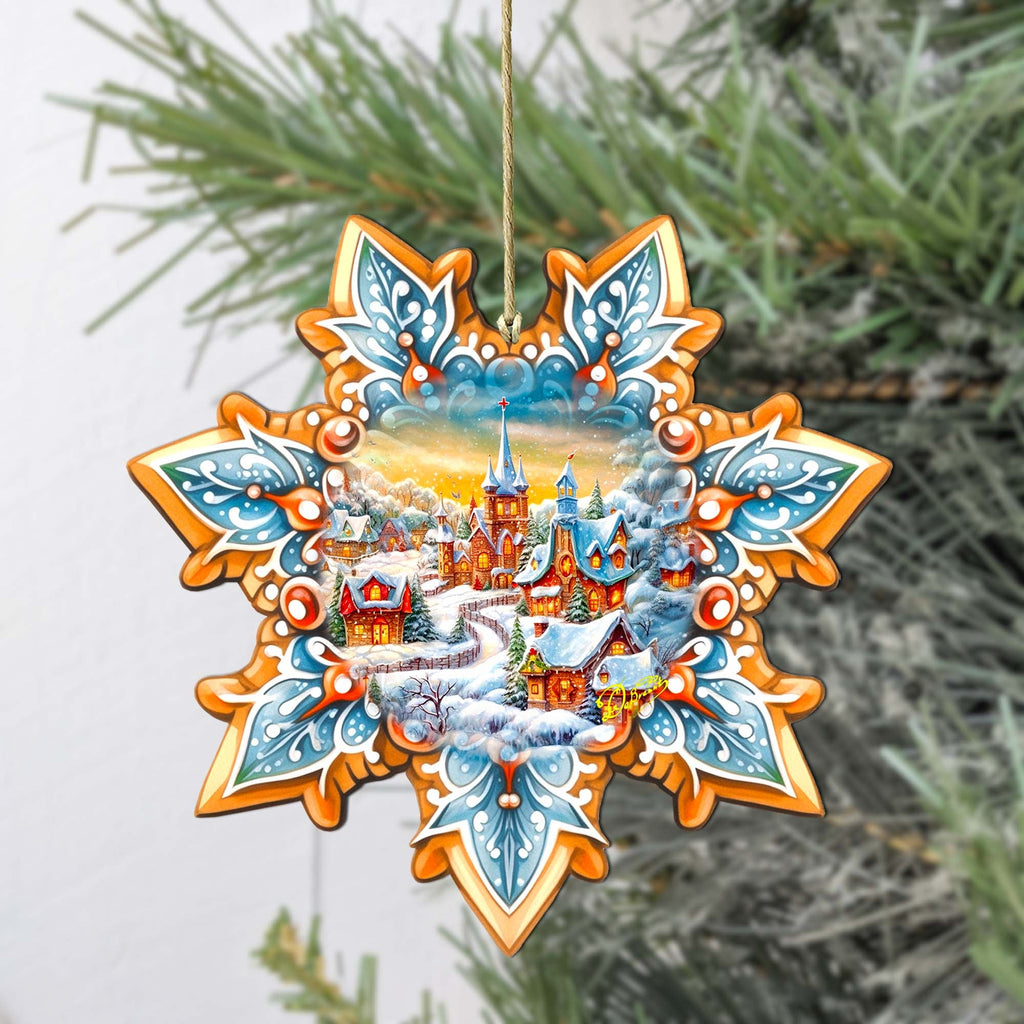 Christmas Night Snowflake Wooden Ornaments by G. Debrekht - Christmas Decor - 8688416