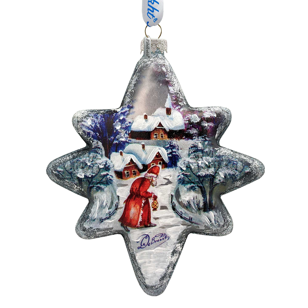 Snowman Play North Star Glass Ornament by G. DeBrekht - Christmas Santa Snowman Decor - 755-099